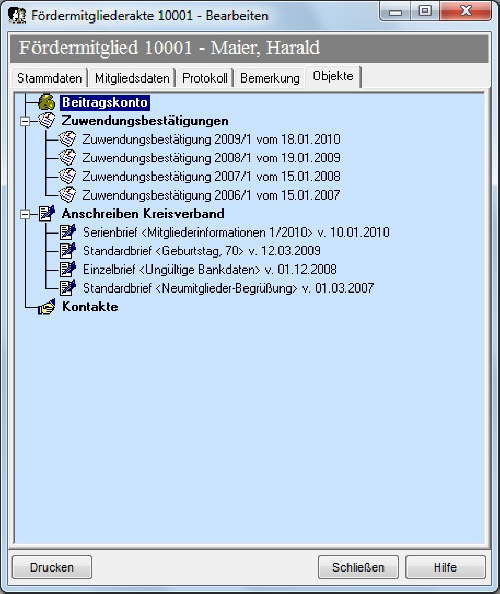 Mitgliederakte / Objekte