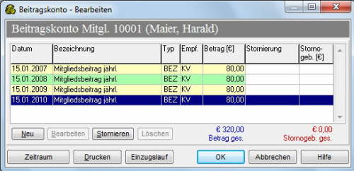 Beitragskonto eines Mitglieds